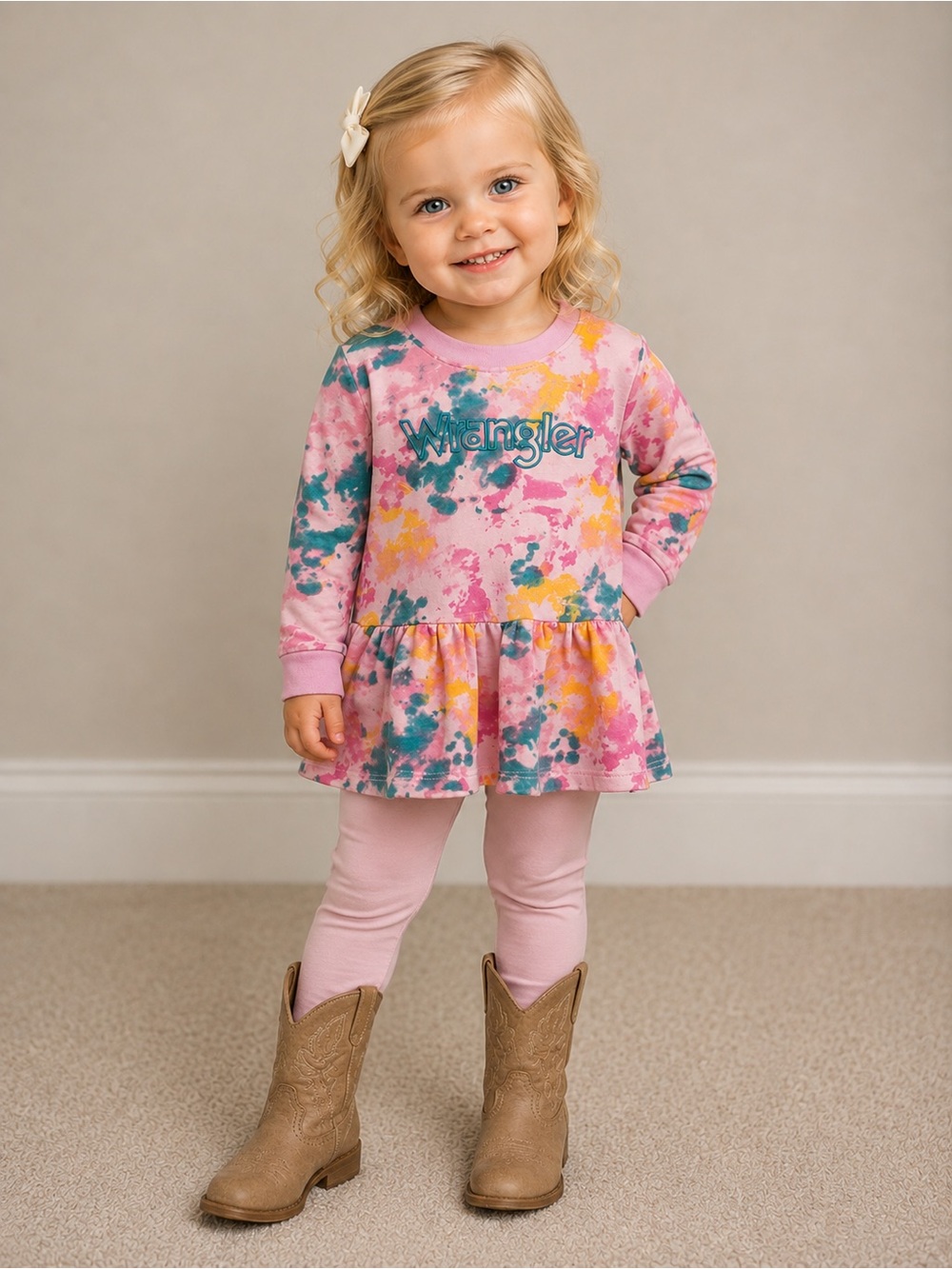 Wrangler Pink and Yellow Long Sleeve Dress